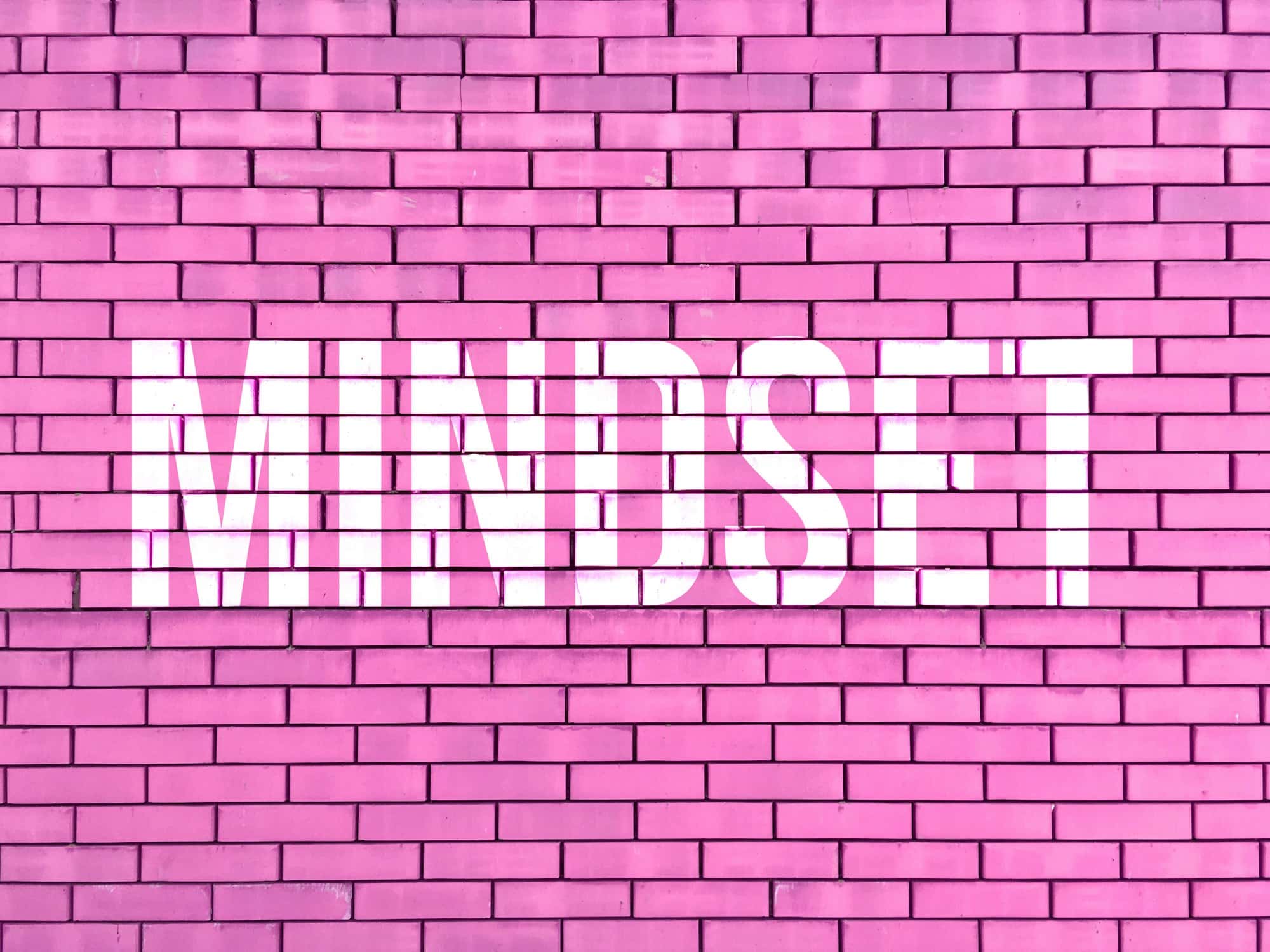 inscription mindset on a pink brick wall